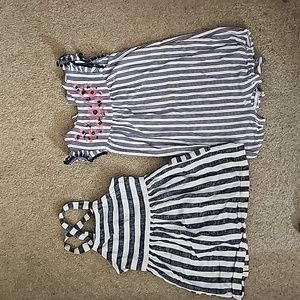 Set of 2 Carter's blue and white striped dress and romper both 18m.